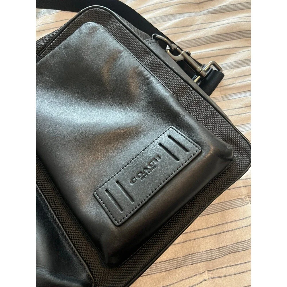 Coach Rider Briefcase Laptop Travel Bag - Black Leather and Nylon